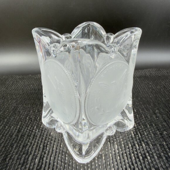 Vintage Square Clear Crystal Frosted Coin Toothpick Holder Match Holder Small - Picture 9 of 13
